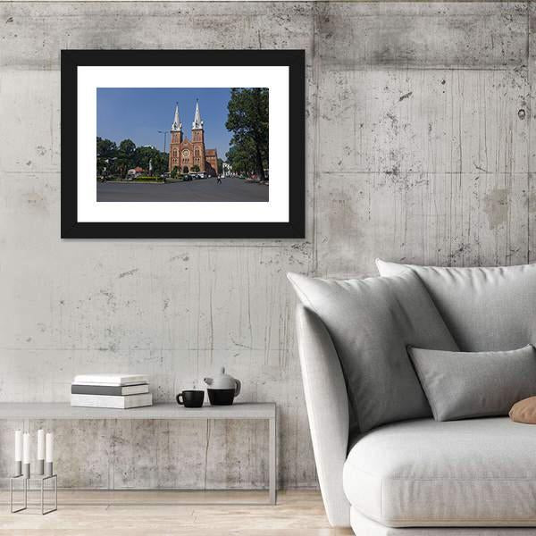 Saigon Notre Dame Cathedral Basilica Canvas Wall Art-3 Horizontal-Gallery Wrap-25" x 16"-Tiaracle