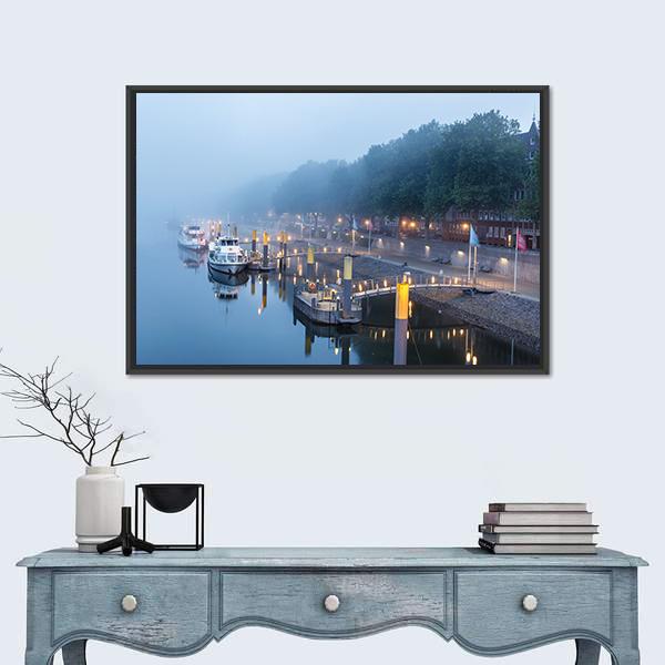 Sail Boats On The Embankment Of River Weser Canvas Wall Art-1 Piece-Floating Frame-24" x 16"-Tiaracle
