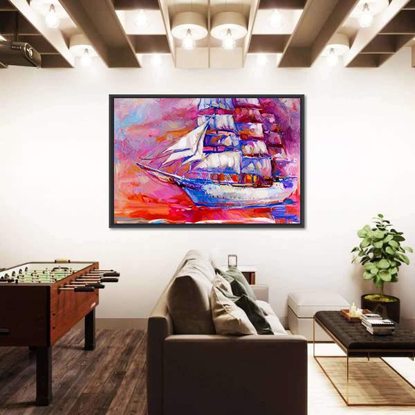 Sail Ship And Sea On Canvas Wall Art-1 Piece-Floating Frame-24" x 16"-Tiaracle
