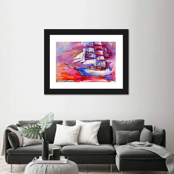 Sail Ship And Sea On Canvas Wall Art-1 Piece-Framed Print-20" x 16"-Tiaracle