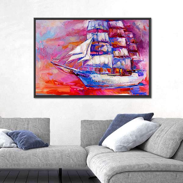 Sail Ship And Sea On Canvas Wall Art-5 Horizontal-Gallery Wrap-22" x 12"-Tiaracle