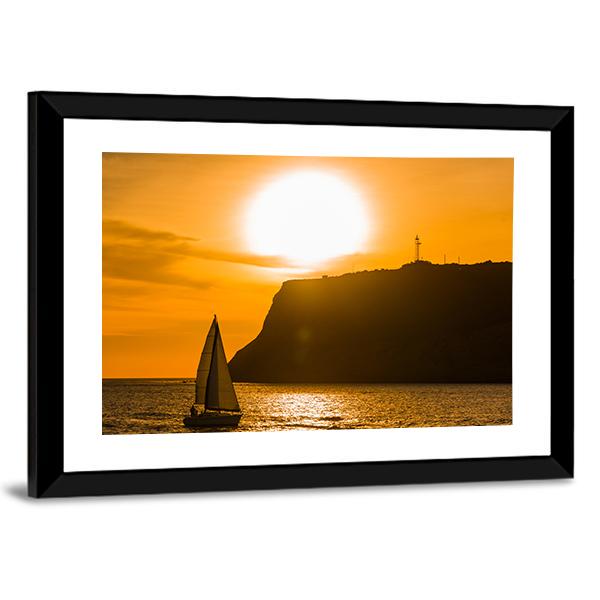 Sailboat At Orange Sunset Canvas Wall Art-3 Horizontal-Gallery Wrap-25" x 16"-Tiaracle