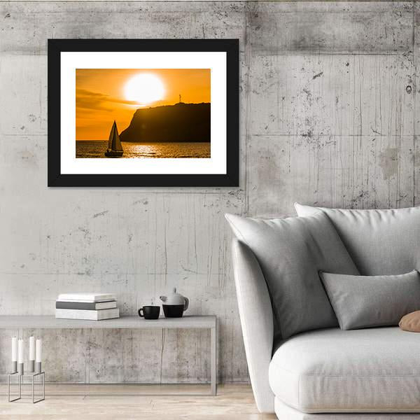 Sailboat At Orange Sunset Canvas Wall Art-3 Horizontal-Gallery Wrap-25" x 16"-Tiaracle
