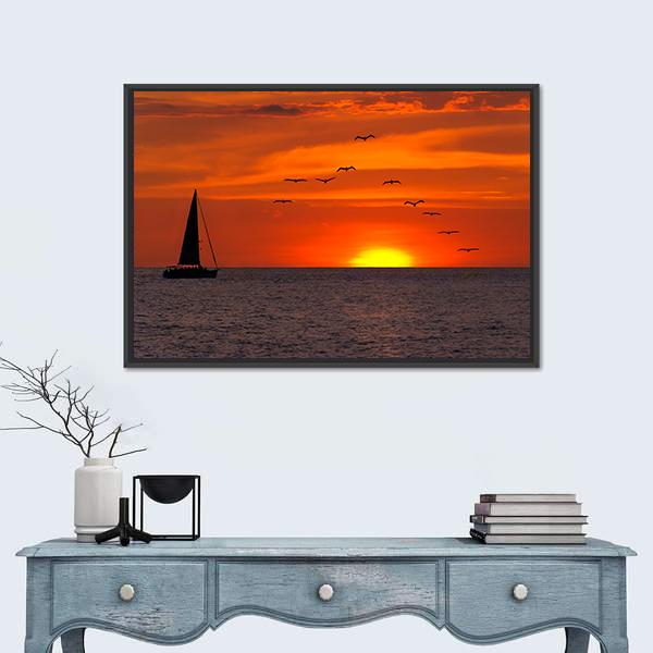 Sailboat At Sunset Canvas Wall Art-1 Piece-Floating Frame-24" x 16"-Tiaracle