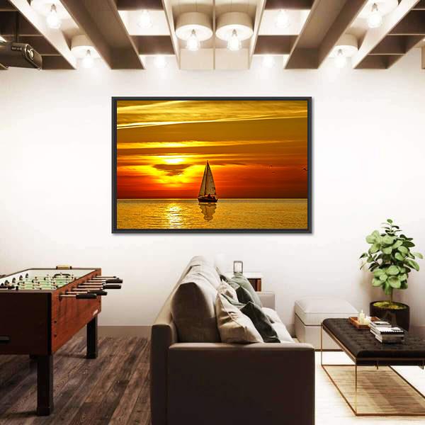 Sailboat At Sunset Canvas Wall Art-1 Piece-Floating Frame-24" x 16"-Tiaracle