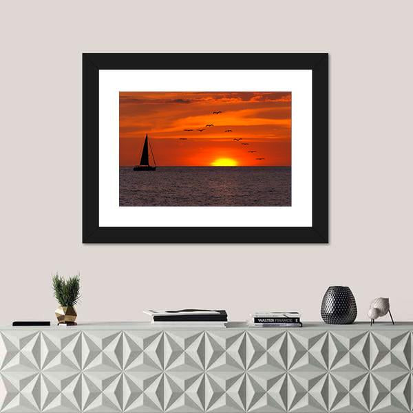 Sailboat At Sunset Canvas Wall Art-1 Piece-Framed Print-20" x 16"-Tiaracle