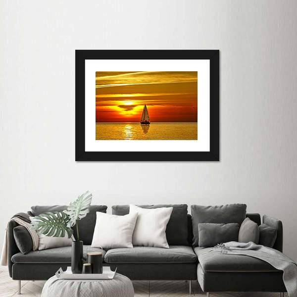 Sailboat At Sunset Canvas Wall Art-1 Piece-Framed Print-20" x 16"-Tiaracle