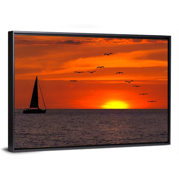 Sailboat At Sunset Canvas Wall Art-3 Horizontal-Gallery Wrap-25" x 16"-Tiaracle