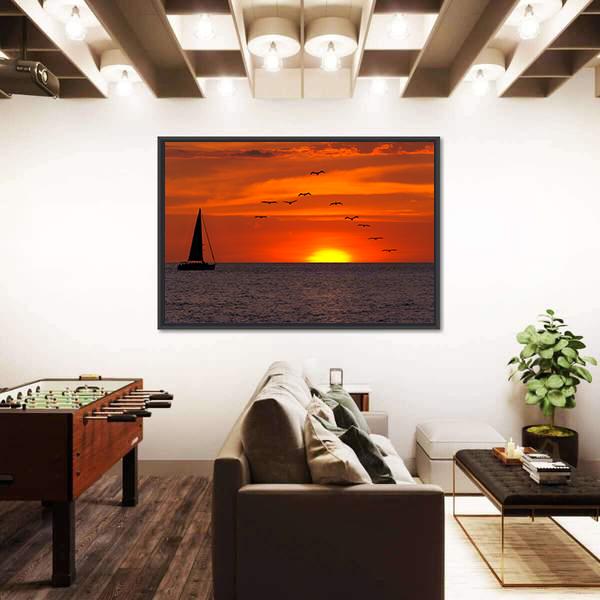 Sailboat At Sunset Canvas Wall Art-3 Horizontal-Gallery Wrap-25" x 16"-Tiaracle