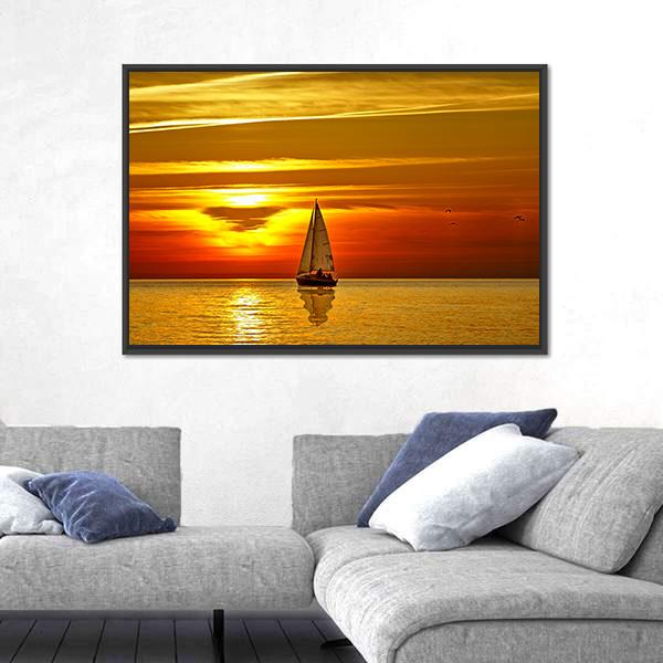Sailboat At Sunset Canvas Wall Art-5 Horizontal-Gallery Wrap-22" x 12"-Tiaracle