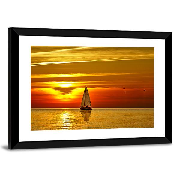 Sailboat At Sunset Canvas Wall Art-5 Horizontal-Gallery Wrap-22" x 12"-Tiaracle