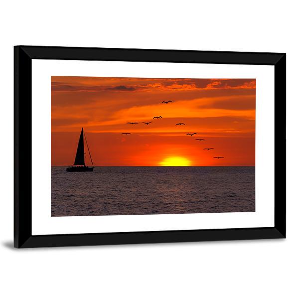 Sailboat At Sunset Canvas Wall Art-3 Horizontal-Gallery Wrap-25" x 16"-Tiaracle