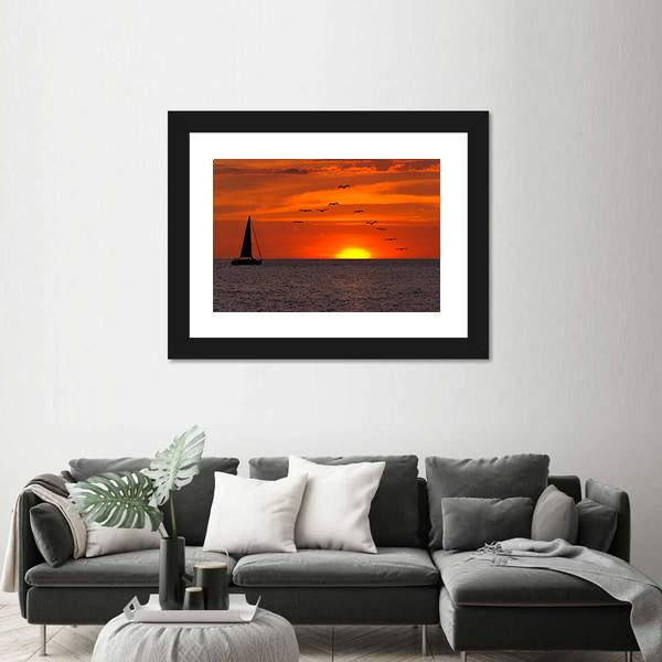 Sailboat At Sunset Canvas Wall Art-3 Horizontal-Gallery Wrap-25" x 16"-Tiaracle