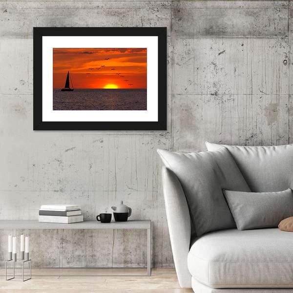 Sailboat At Sunset Canvas Wall Art-3 Horizontal-Gallery Wrap-25" x 16"-Tiaracle