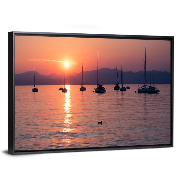 Sailboats Moored In Lake Garda Canvas Wall Art-3 Horizontal-Gallery Wrap-25" x 16"-Tiaracle