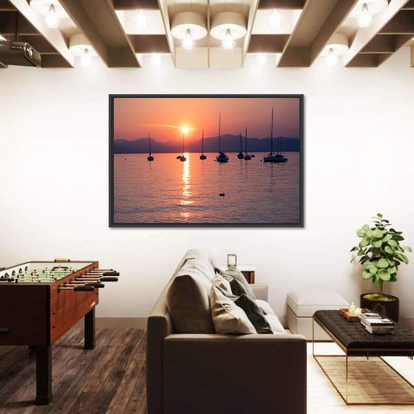 Sailboats Moored In Lake Garda Canvas Wall Art-3 Horizontal-Gallery Wrap-25" x 16"-Tiaracle