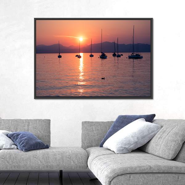 Sailboats Moored In Lake Garda Canvas Wall Art-3 Horizontal-Gallery Wrap-25" x 16"-Tiaracle