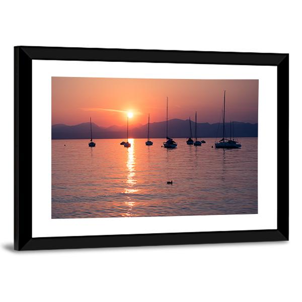 Sailboats Moored In Lake Garda Canvas Wall Art-3 Horizontal-Gallery Wrap-25" x 16"-Tiaracle
