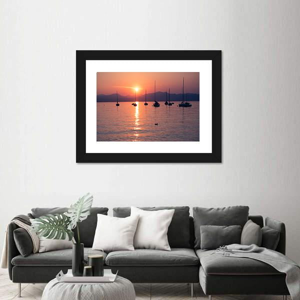 Sailboats Moored In Lake Garda Canvas Wall Art-3 Horizontal-Gallery Wrap-25" x 16"-Tiaracle
