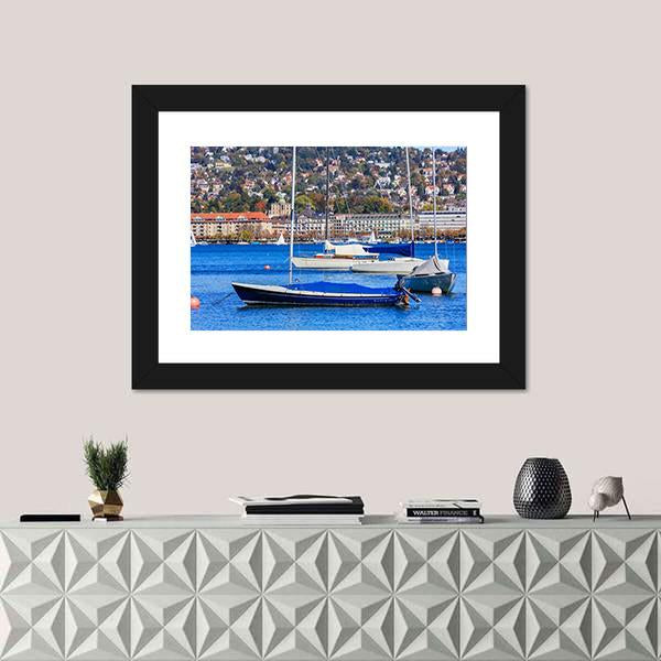Sailboats On Lake Zurich Canvas Wall Art-1 Piece-Framed Print-20" x 16"-Tiaracle