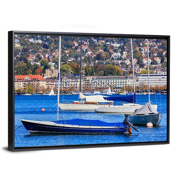 Sailboats On Lake Zurich Canvas Wall Art-3 Horizontal-Gallery Wrap-25" x 16"-Tiaracle