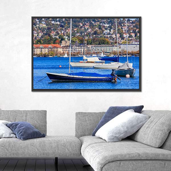 Sailboats On Lake Zurich Canvas Wall Art-3 Horizontal-Gallery Wrap-25" x 16"-Tiaracle