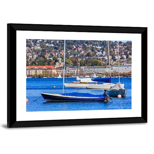 Sailboats On Lake Zurich Canvas Wall Art-3 Horizontal-Gallery Wrap-25" x 16"-Tiaracle