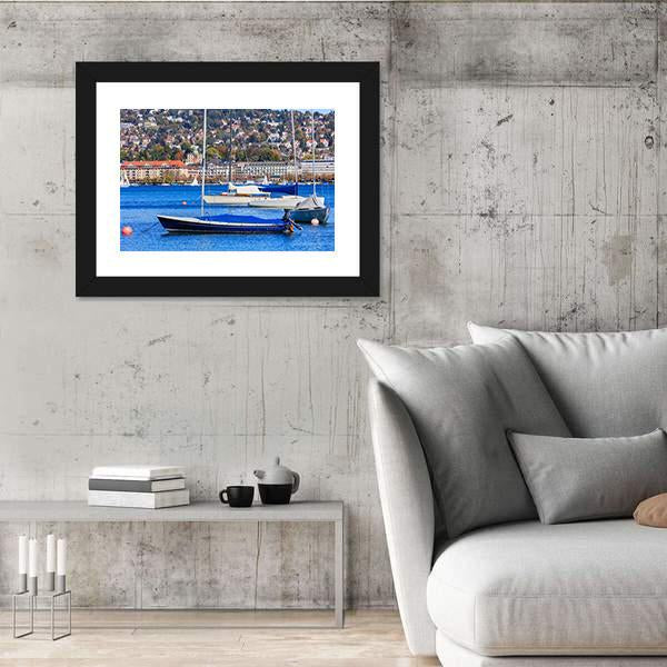 Sailboats On Lake Zurich Canvas Wall Art-3 Horizontal-Gallery Wrap-25" x 16"-Tiaracle