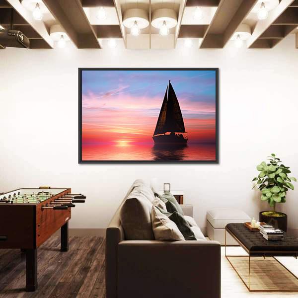 Sailing At Sunset On The Ocean Canvas Wall Art-5 Horizontal-Gallery Wrap-22" x 12"-Tiaracle
