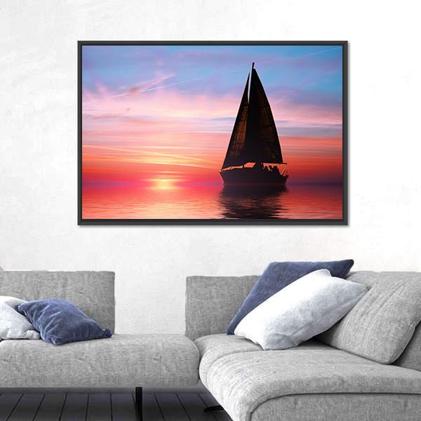 Sailing At Sunset On The Ocean Canvas Wall Art-5 Horizontal-Gallery Wrap-22" x 12"-Tiaracle