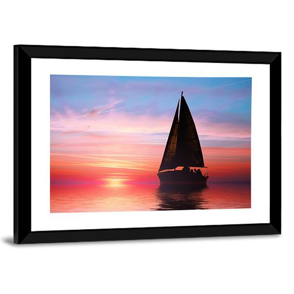 Sailing At Sunset On The Ocean Canvas Wall Art-5 Horizontal-Gallery Wrap-22" x 12"-Tiaracle