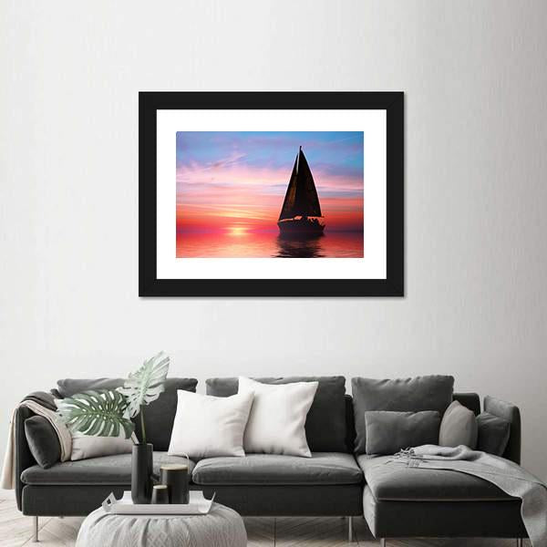 Sailing At Sunset On The Ocean Canvas Wall Art-5 Horizontal-Gallery Wrap-22" x 12"-Tiaracle