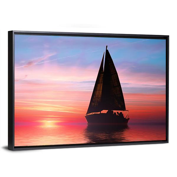 Sailing At Sunset On The Ocean Canvas Wall Art-5 Horizontal-Gallery Wrap-22" x 12"-Tiaracle