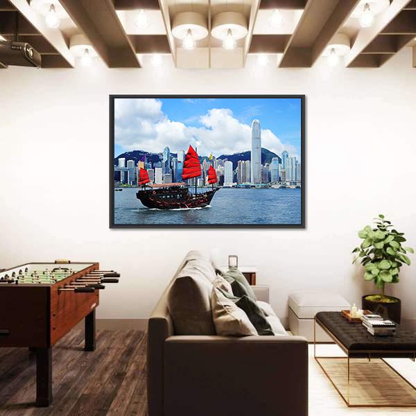 Sailing Boat In Hong Kong Harbour Canvas Wall Art-5 Horizontal-Gallery Wrap-22" x 12"-Tiaracle