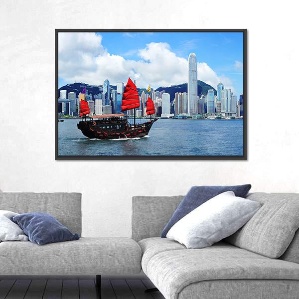 Sailing Boat In Hong Kong Harbour Canvas Wall Art-5 Horizontal-Gallery Wrap-22" x 12"-Tiaracle