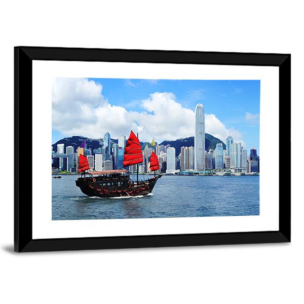 Sailing Boat In Hong Kong Harbour Canvas Wall Art-5 Horizontal-Gallery Wrap-22" x 12"-Tiaracle