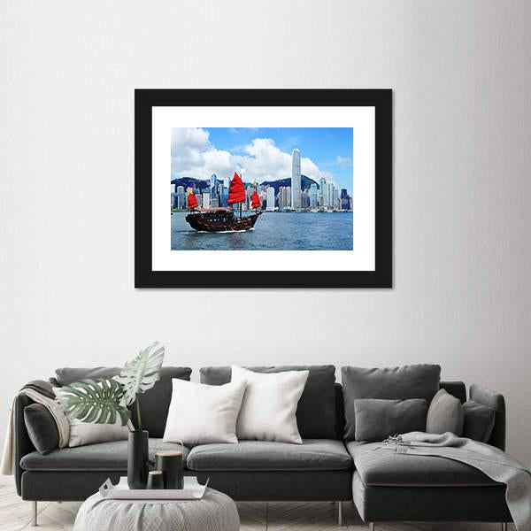 Sailing Boat In Hong Kong Harbour Canvas Wall Art-5 Horizontal-Gallery Wrap-22" x 12"-Tiaracle