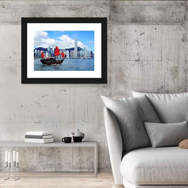 Sailing Boat In Hong Kong Harbour Canvas Wall Art-5 Horizontal-Gallery Wrap-22" x 12"-Tiaracle