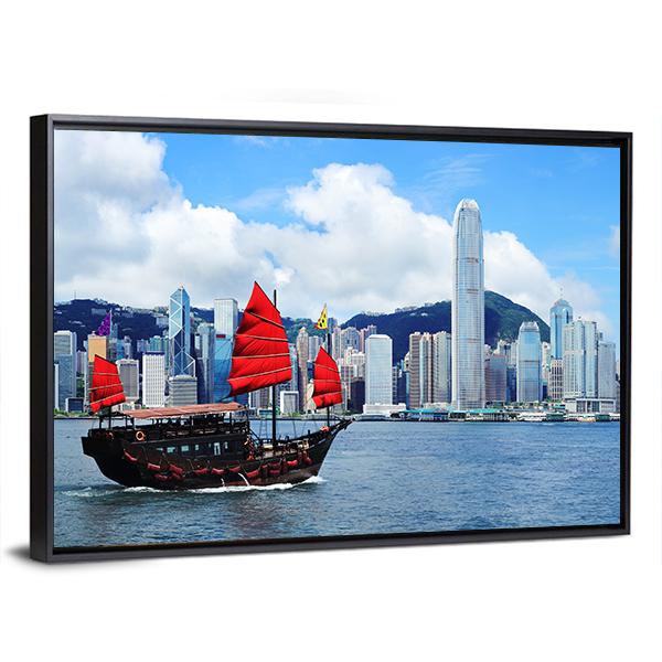 Sailing Boat In Hong Kong Harbour Canvas Wall Art-5 Horizontal-Gallery Wrap-22" x 12"-Tiaracle