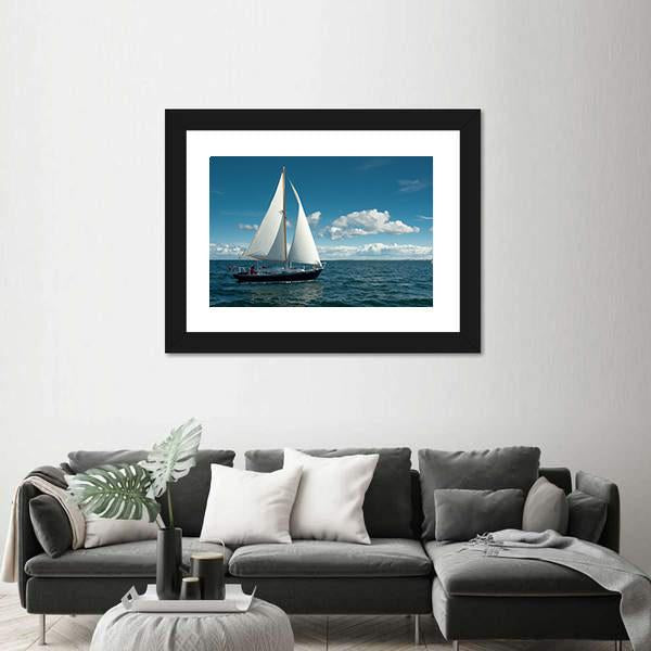 Sailing Boat On The Sea Canvas Wall Art-1 Piece-Framed Print-20" x 16"-Tiaracle