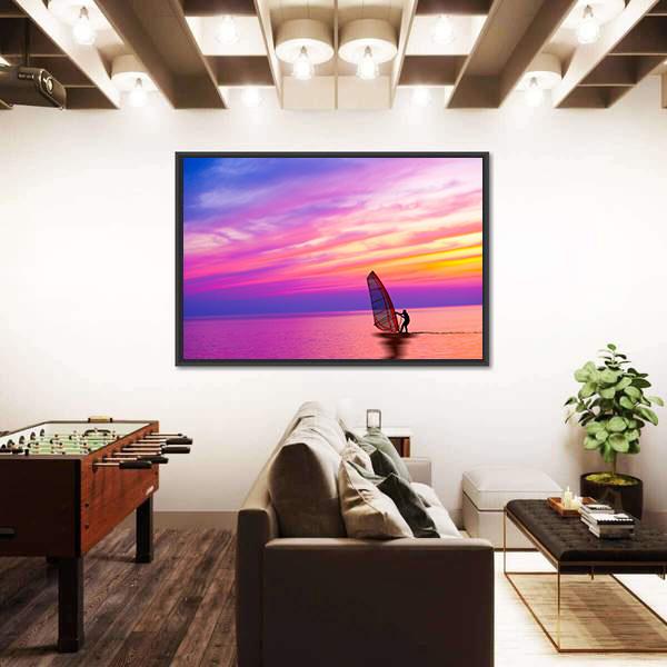 Sailing Boat On The Sunset Canvas Wall Art-1 Piece-Floating Frame-24" x 16"-Tiaracle