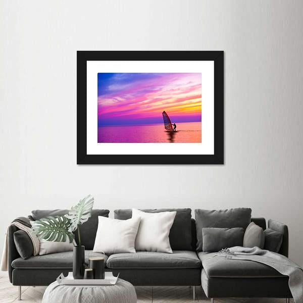 Sailing Boat On The Sunset Canvas Wall Art-1 Piece-Framed Print-20" x 16"-Tiaracle