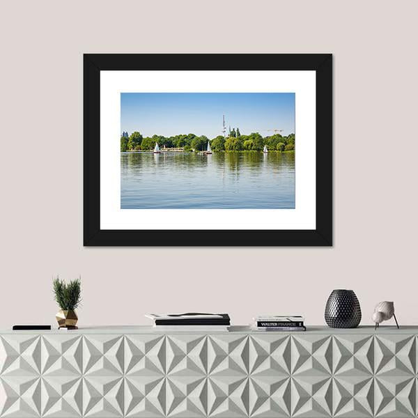 Sailing Boats With People On Alster Lake Canvas Wall Art-1 Piece-Framed Print-20" x 16"-Tiaracle