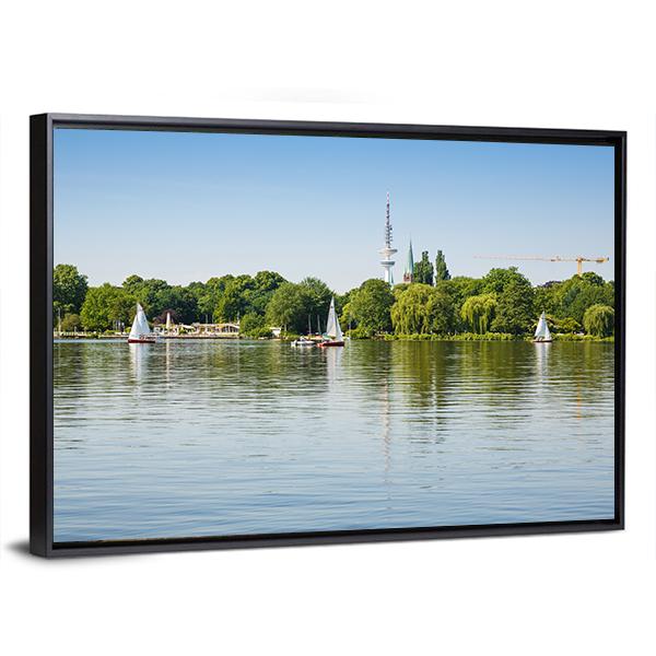 Sailing Boats With People On Alster Lake Canvas Wall Art-3 Horizontal-Gallery Wrap-25" x 16"-Tiaracle