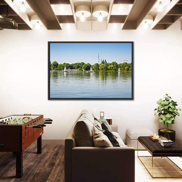 Sailing Boats With People On Alster Lake Canvas Wall Art-3 Horizontal-Gallery Wrap-25" x 16"-Tiaracle
