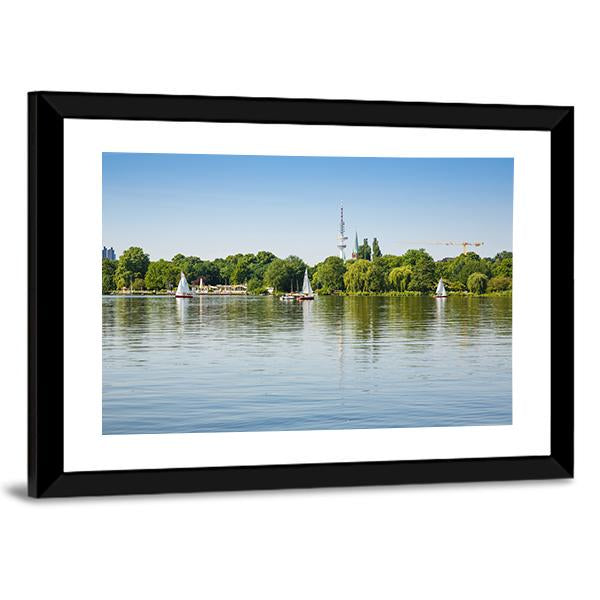 Sailing Boats With People On Alster Lake Canvas Wall Art-3 Horizontal-Gallery Wrap-25" x 16"-Tiaracle