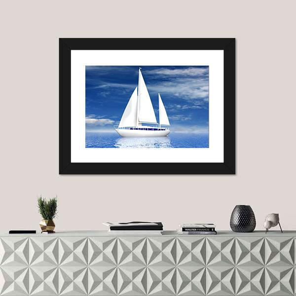 Sailing Luxury Yacht Canvas Wall Art-1 Piece-Framed Print-20" x 16"-Tiaracle