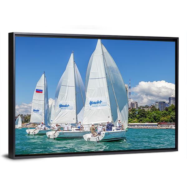 Sailing Regatta On Sochi City Canvas Wall Art-3 Horizontal-Gallery Wrap-25" x 16"-Tiaracle