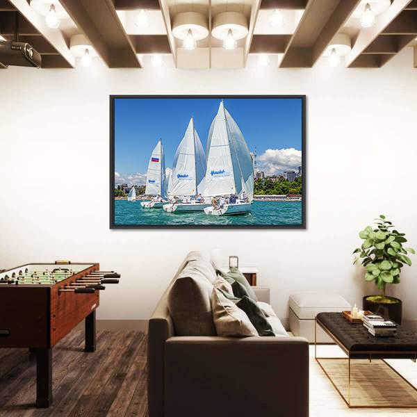 Sailing Regatta On Sochi City Canvas Wall Art-3 Horizontal-Gallery Wrap-25" x 16"-Tiaracle