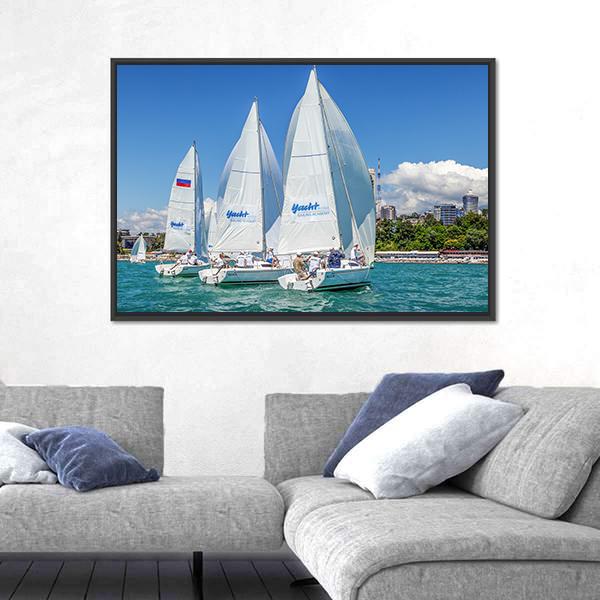 Sailing Regatta On Sochi City Canvas Wall Art-3 Horizontal-Gallery Wrap-25" x 16"-Tiaracle